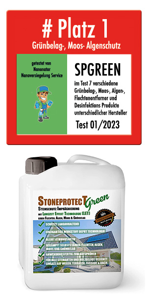 Testsieger Grünbelag Entferner, Algen Entferner, Moos Entferner 2023 SPGREEN Cleanglas StoneprotecT