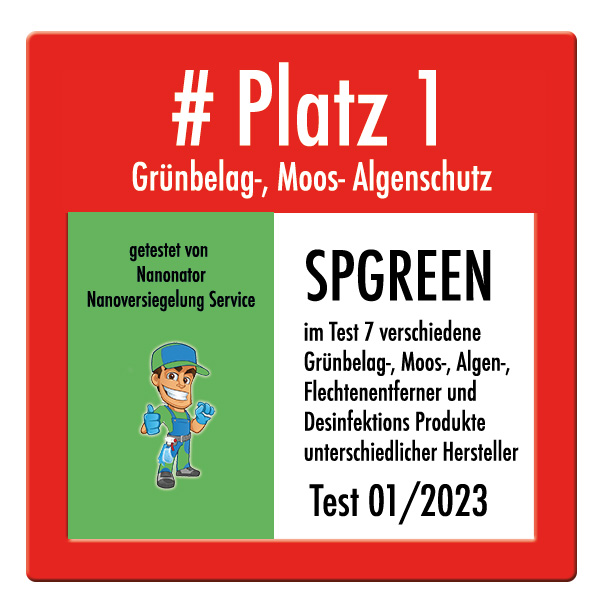 Bester Grünbelag Entferner, Bester Moosentferner, Testsieger 2023 SPGREEN Stoneprotect