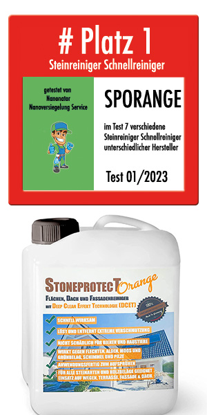 Steinreiniger Testsieger Schnellreiniger SPorange StoneprotecT gegen Grünbelag, Moos, Algen Flechten
